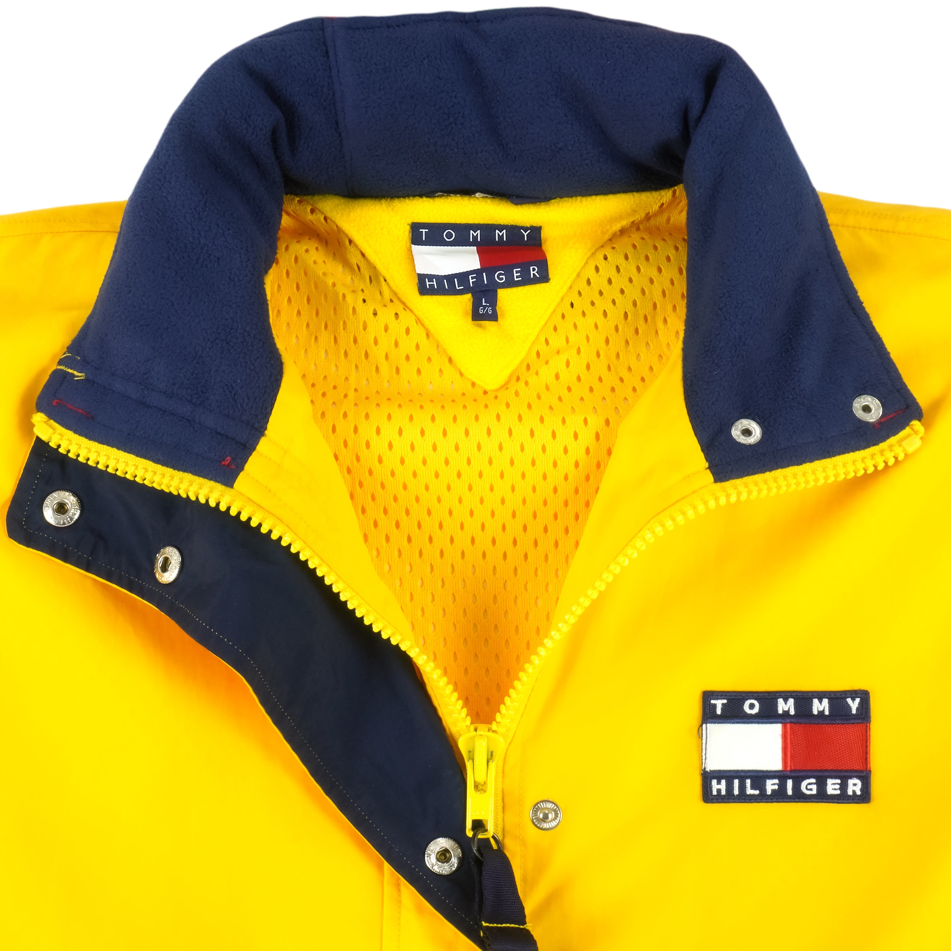 Tommy Hilfiger - Yellow Zip-Up Windbreaker Large Vintage Retro