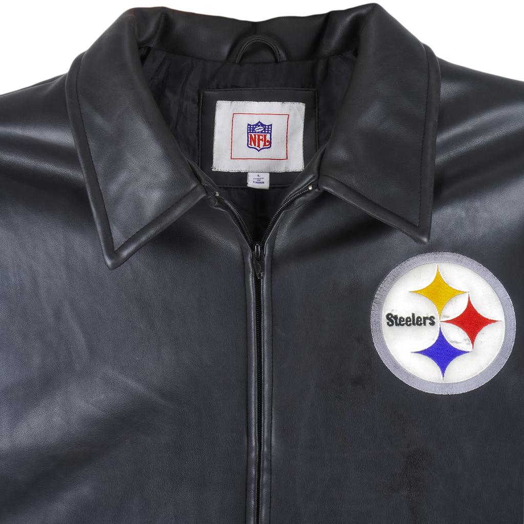 NFL - Pittsburgh Steelers Faux Leather Jacket 1990s Large Vintage Retro Football