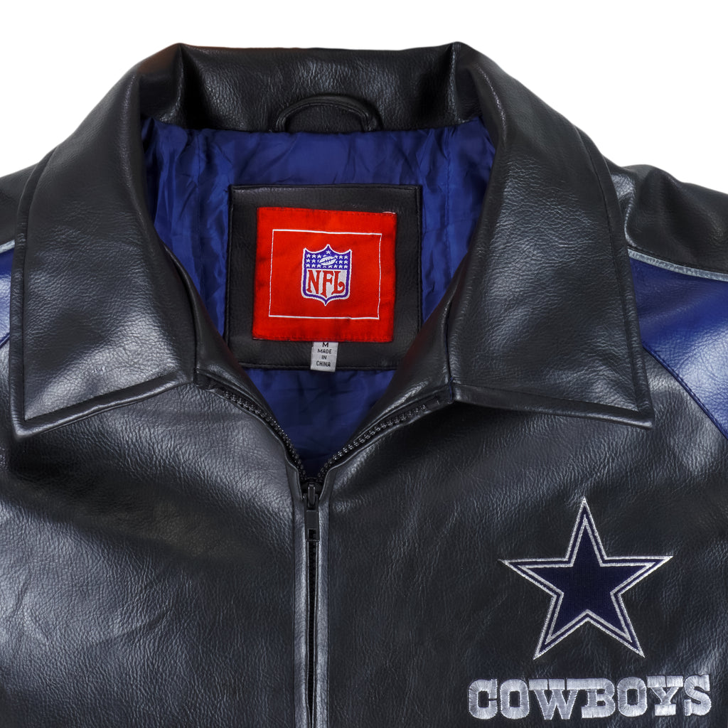 NFL - Dallas Cowboys Zip-Up Faux Leather Jacket 1990s Medium Vintage Retro Football