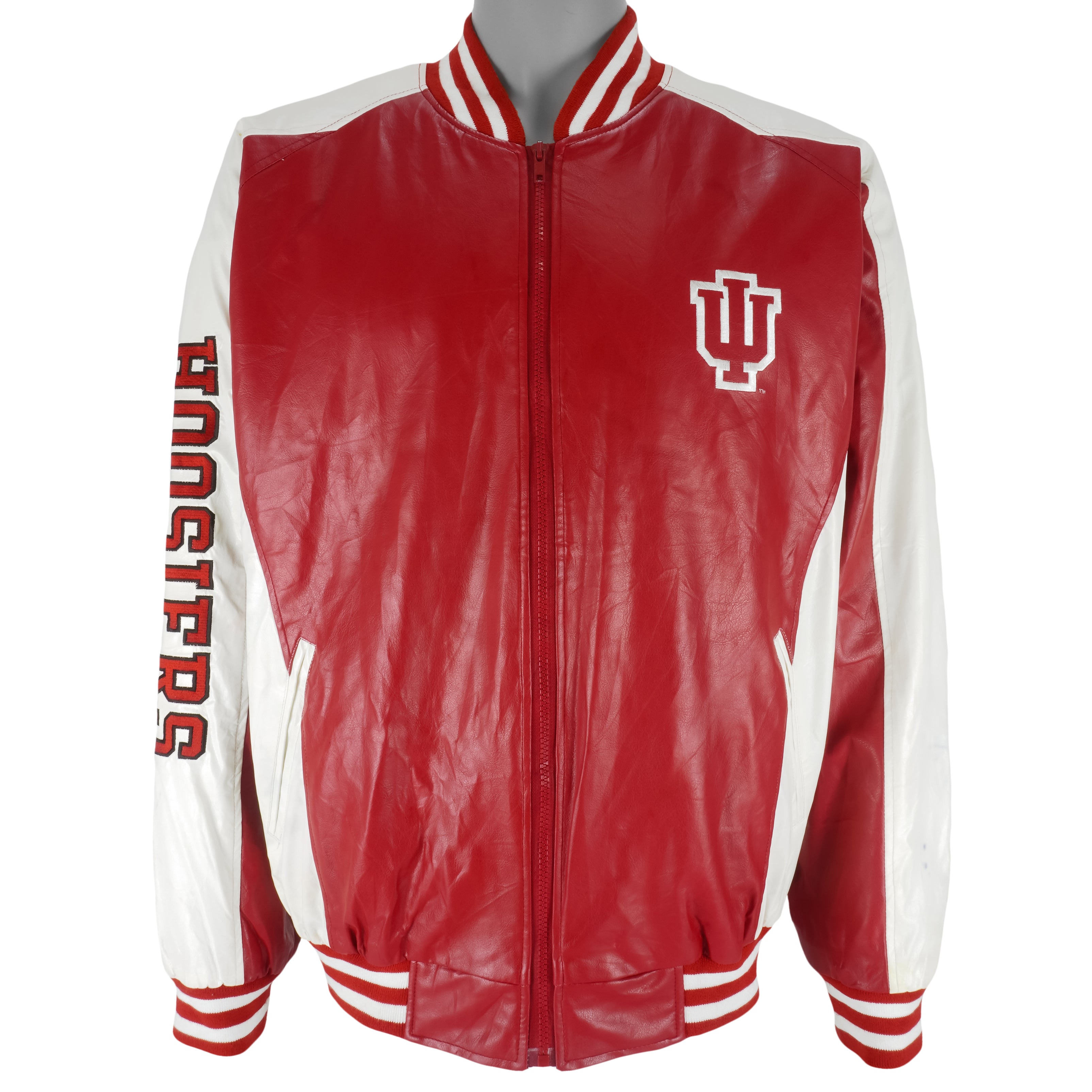 NCAA (Steve & Barrys) - Indiana Hoosiers Faux Leather Jacket 1990s X-Large Vintage Retro Football College