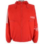 Adidas - Red Big Spell-Out Hooded Windbreaker 1990s Large Vintage Retro
