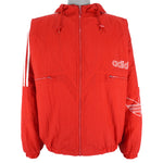 Adidas - Red Big Spell-Out Hooded Windbreaker 1990s Large Vintage Retro