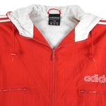 Adidas - Red Big Spell-Out Hooded Windbreaker 1990s Large Vintage Retro