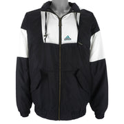 Adidas - Big Logo Embroidered Hooded Jacket 1990s Large Vintage Retro