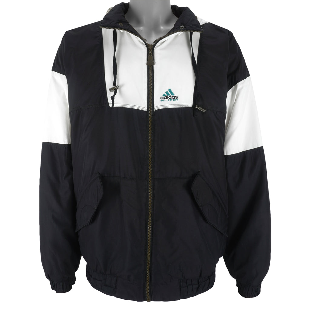 Adidas - Big Logo Embroidered Hooded Jacket 1990s Large Vintage Retro
