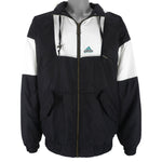 Adidas - Big Logo Embroidered Hooded Jacket 1990s Large Vintage Retro