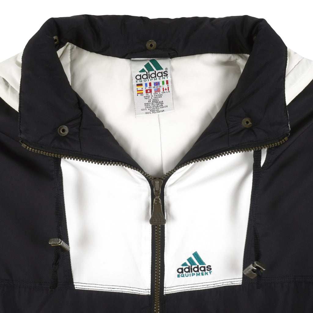 Adidas - Big Logo Embroidered Hooded Jacket 1990s Large Vintage Retro