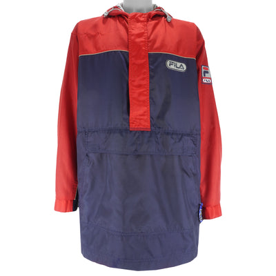 FILA - Blue 1/2 Zip Hooded Jacket 1990s X-Large