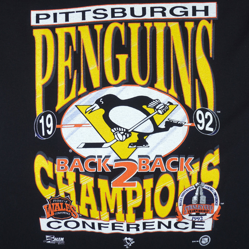 NHL - Pittsburgh Penguins, Back To Back T-Shirt 1992 Medium Vintage Retro Hockey