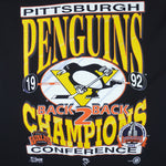 NHL - Pittsburgh Penguins, Back To Back T-Shirt 1992 Medium Vintage Retro Hockey