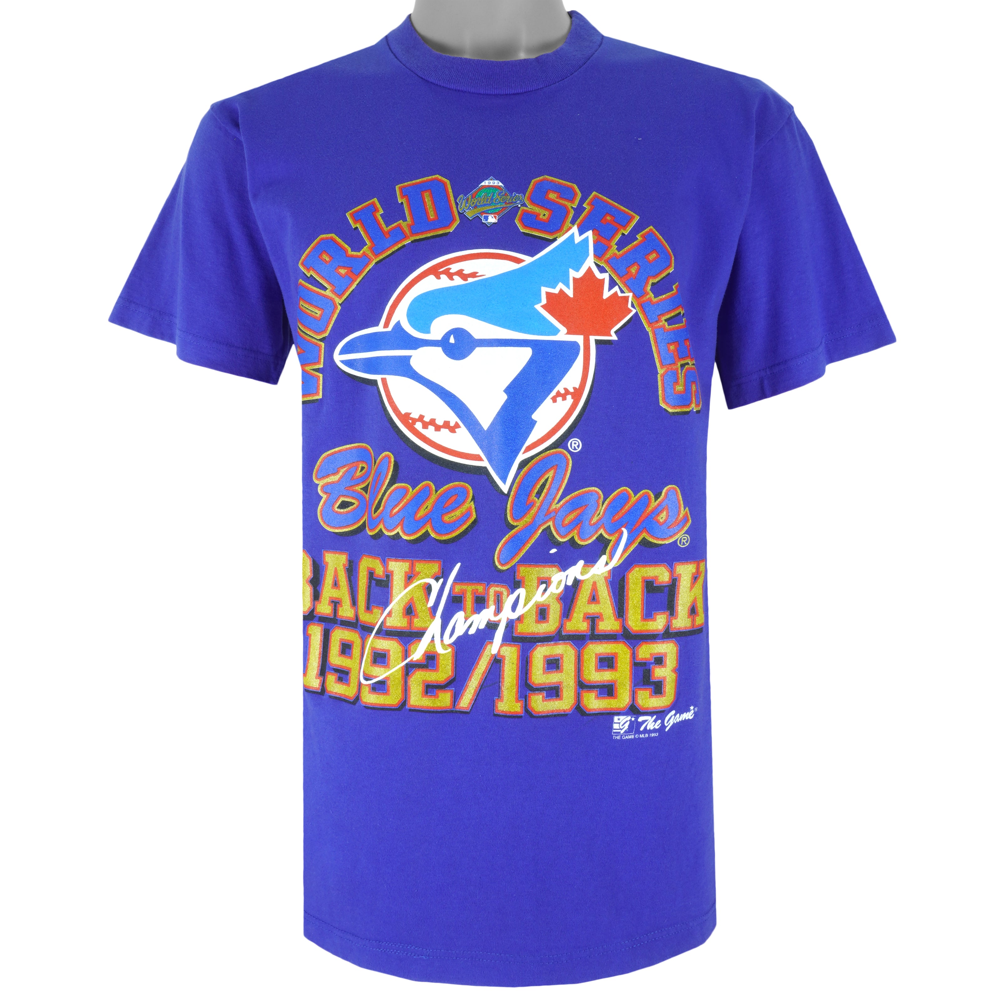 MLB (The Game) - Toronto Blue Jays, Back To Back Champions T-shirt 1993 Large Vintage Retro Baseball