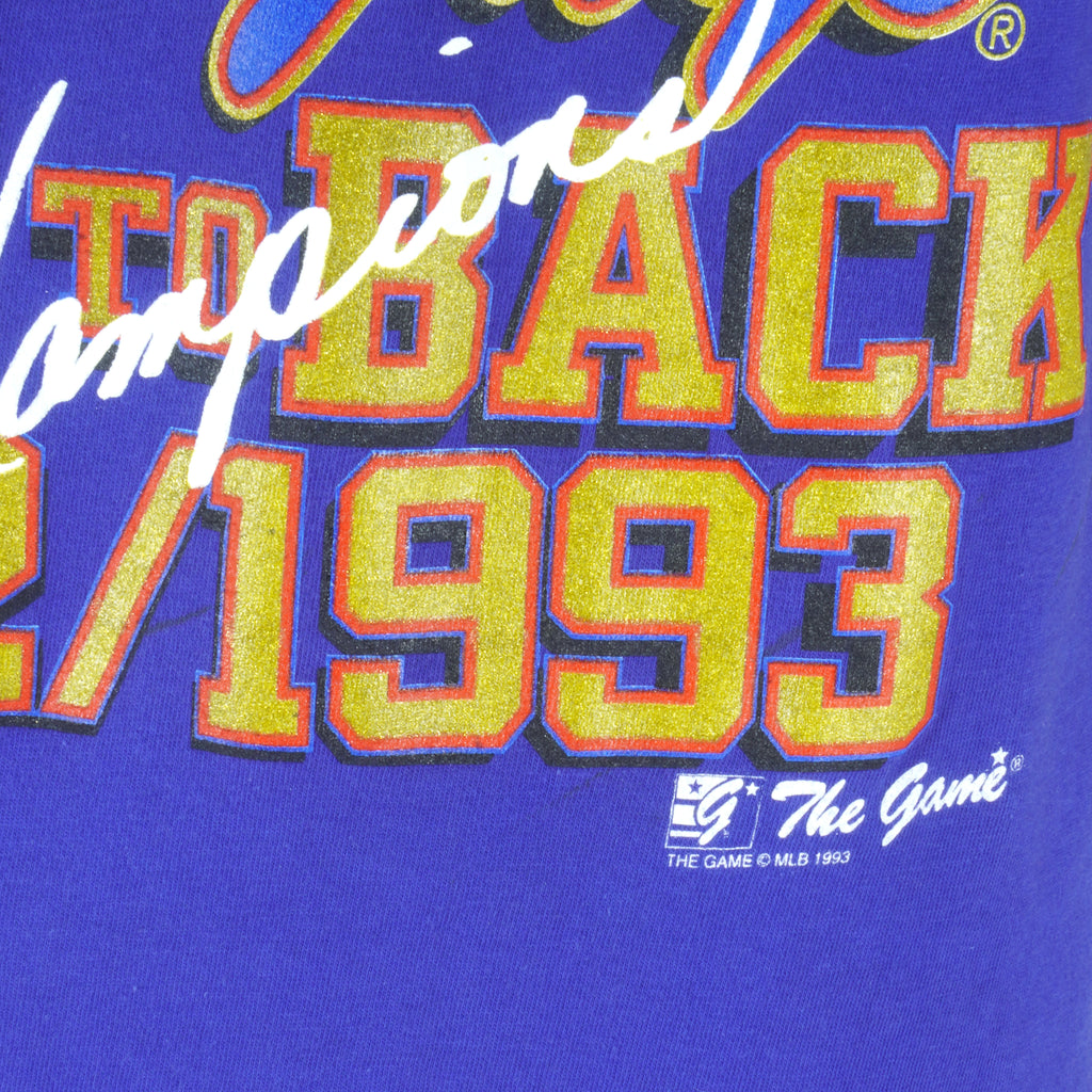 MLB (The Game) - Toronto Blue Jays, Back To Back Champions T-shirt 1993 Large Vintage Retro Baseball