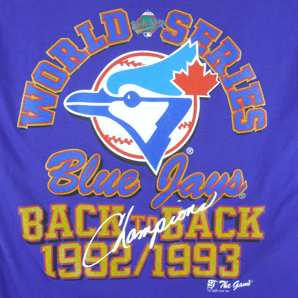 MLB (The Game) - Toronto Blue Jays, Back To Back Champions T-shirt 1993 Large Vintage Retro Baseball