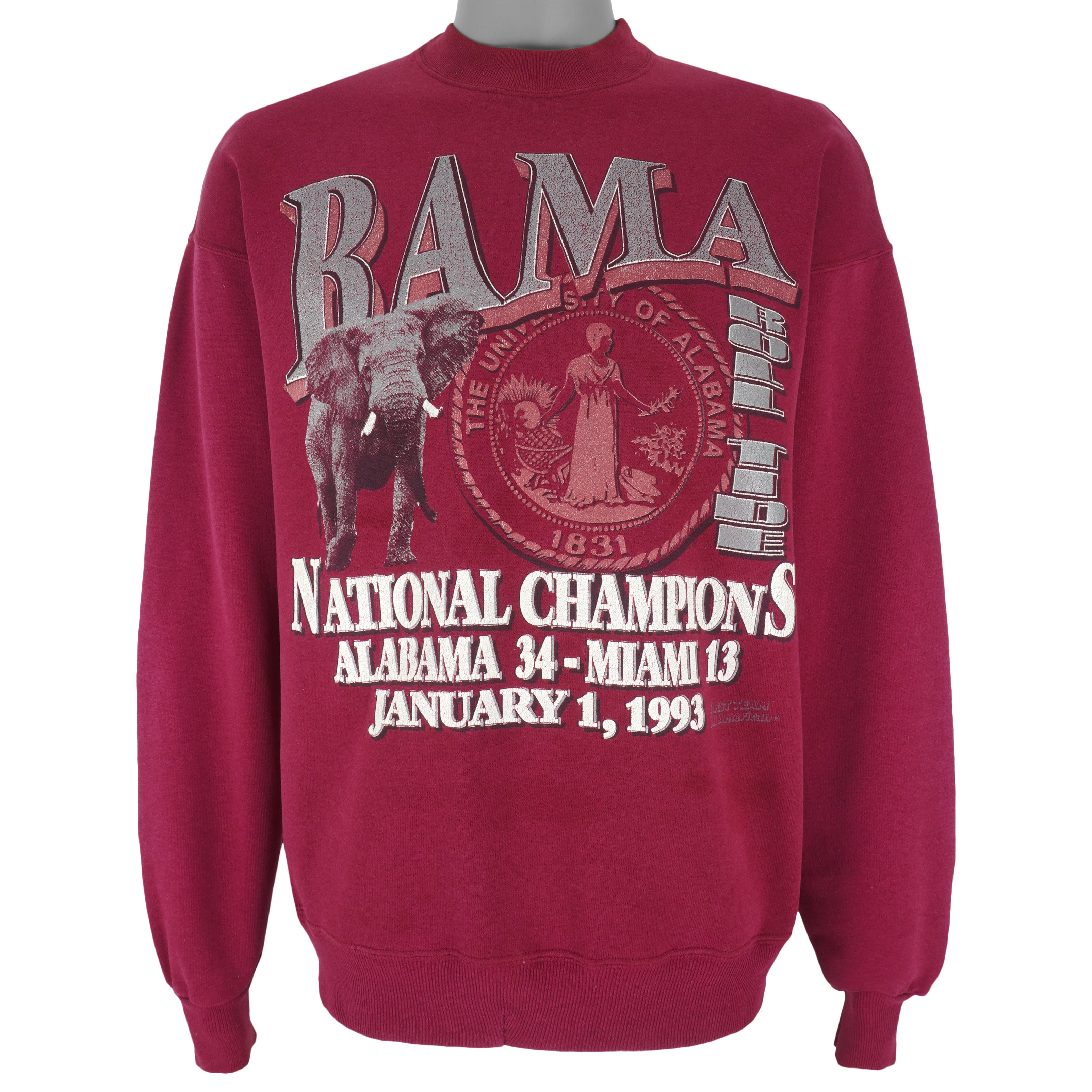 NCAA (Hanes) - Alabama Crimson Tide Crew Neck Sweatshirt 1993 X-Large Vintage Retro College Football