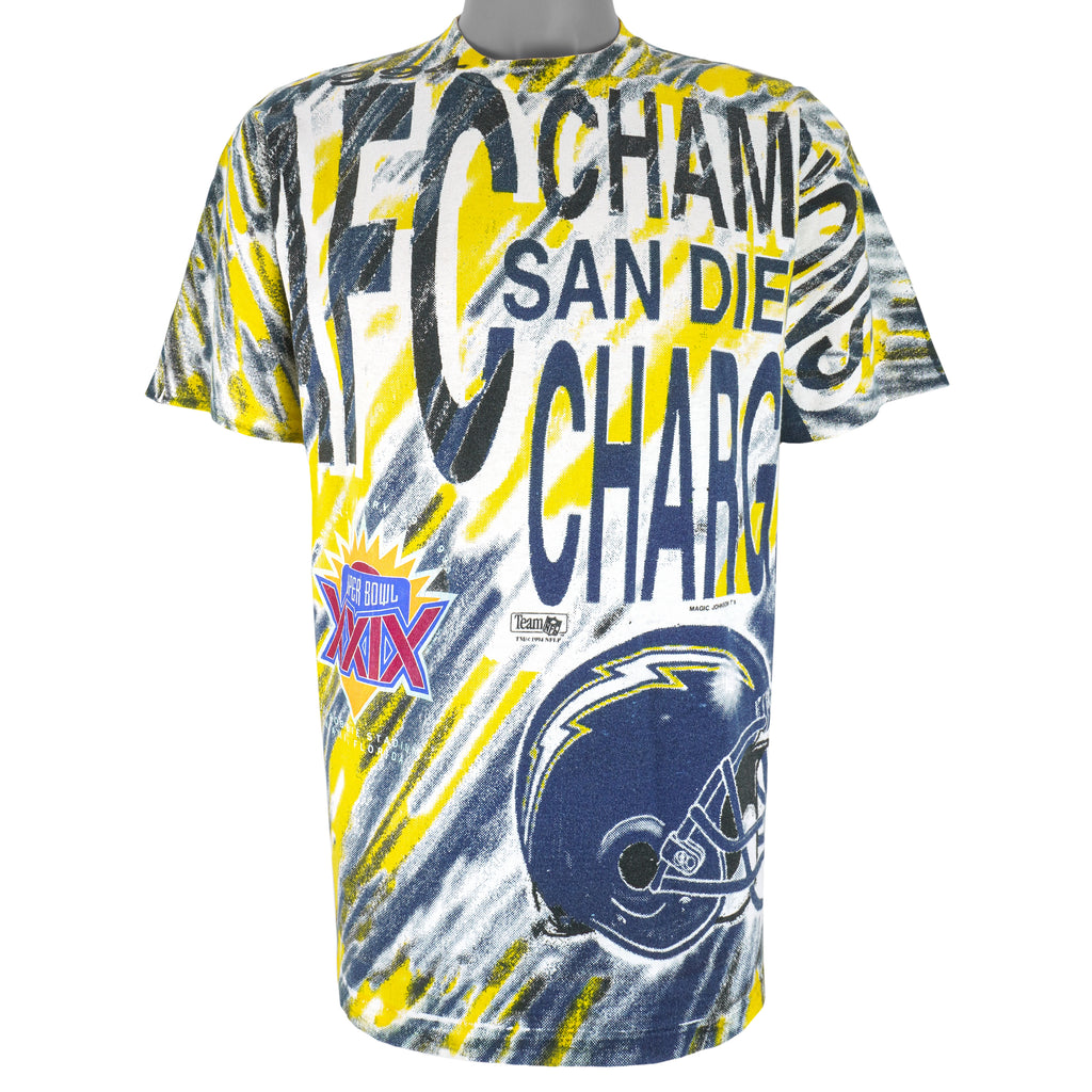 NFL (Magic Johnson T's) - San Diego Chargers All Over Prints T-Shirt 1994 Large Vintage Retro Football
