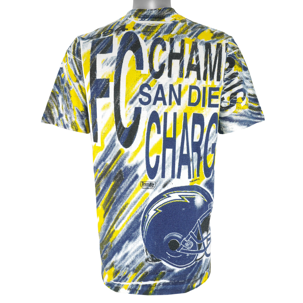 NFL (Magic Johnson T's) - San Diego Chargers All Over Prints T-Shirt 1994 Large Vintage Retro Football