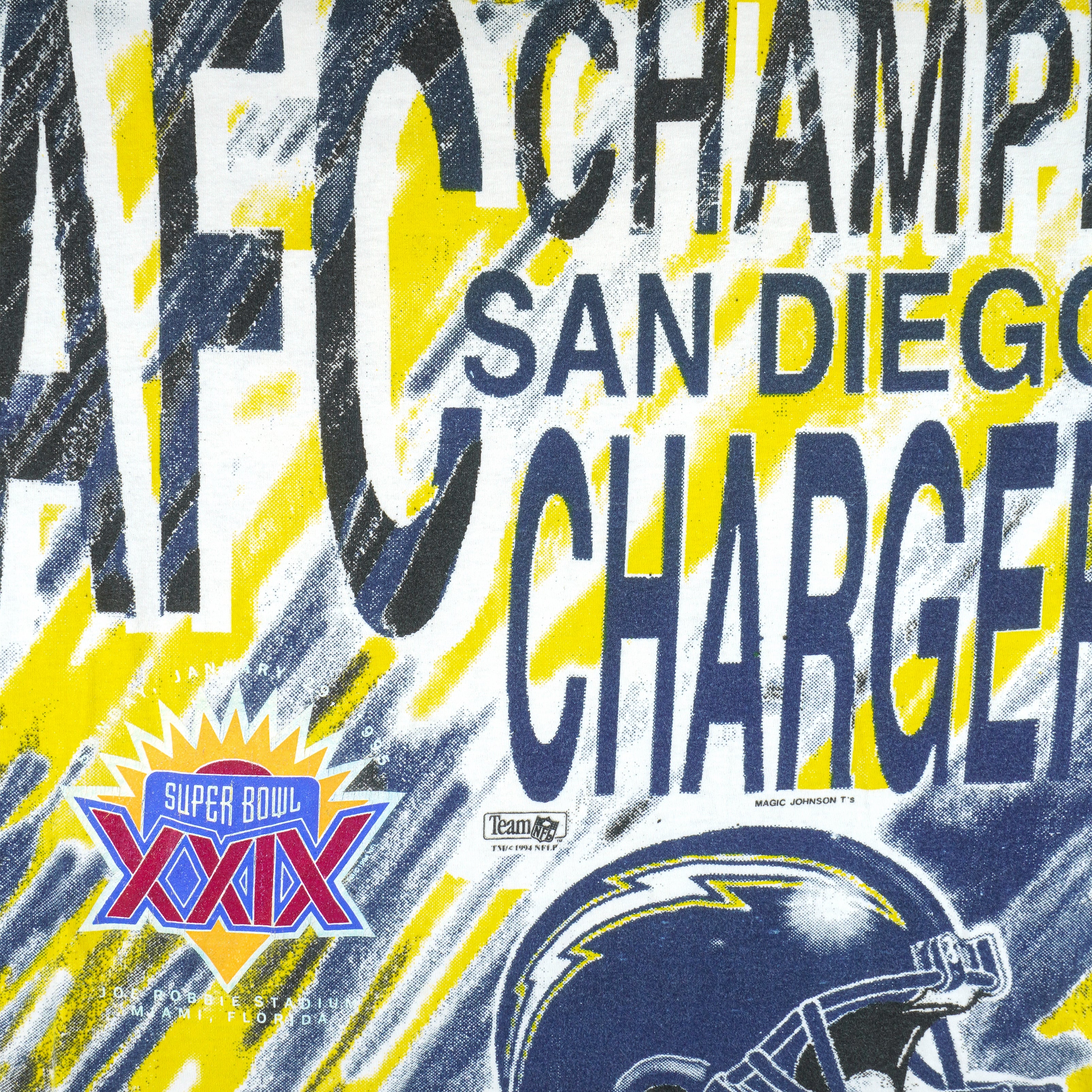 NFL (Magic Johnson T's) - San Diego Chargers All Over Prints T-Shirt 1994 Large Vintage Retro Football