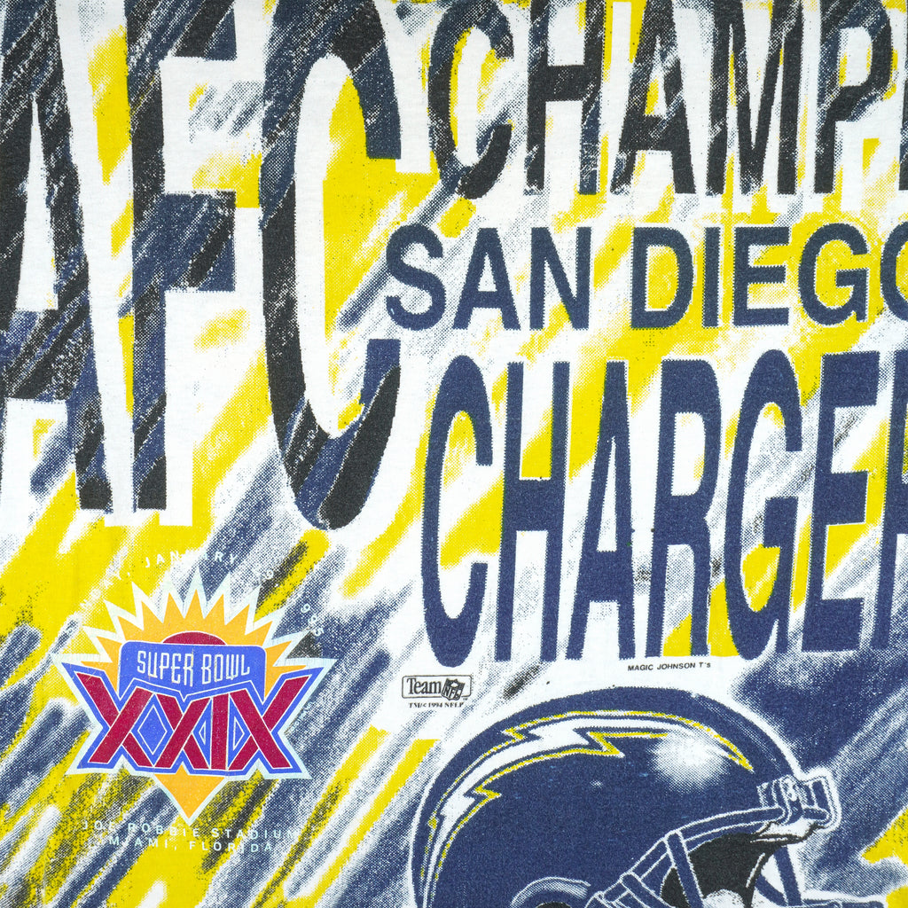 NFL (Magic Johnson T's) - San Diego Chargers All Over Prints T-Shirt 1994 Large Vintage Retro Football