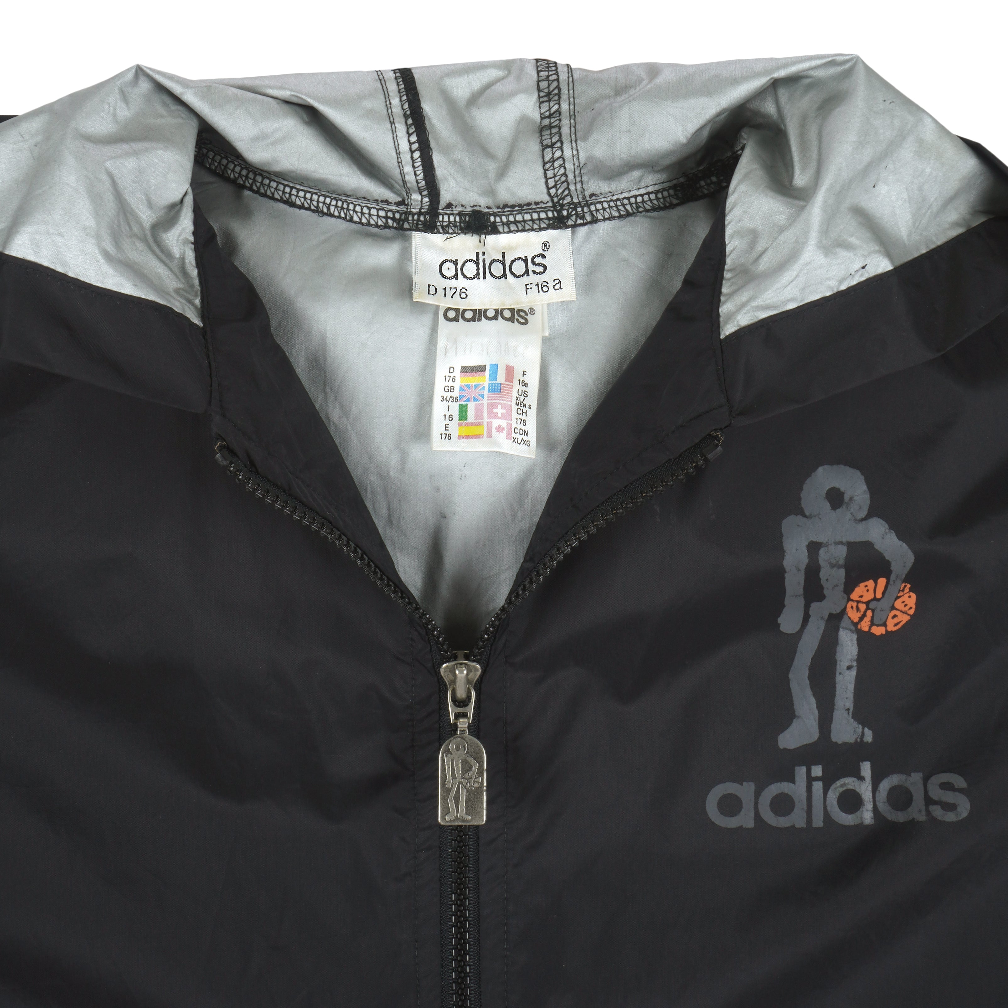 Adidas - Black Zip-Up Hooded Windbreaker 1990s X-Large Vintage Retro
