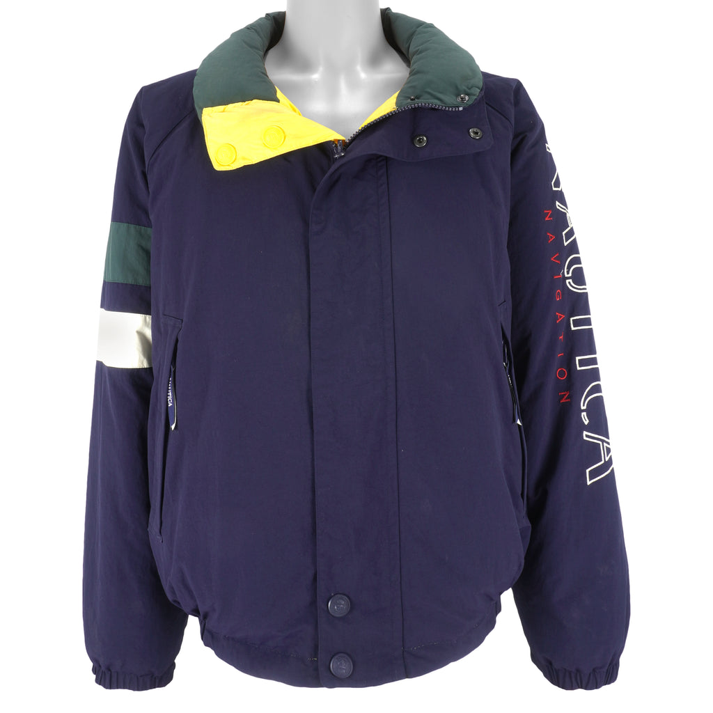 Nautica - Yellow & Blue Reversible Zip-Up Jacket 1990s X-Large Vintage Retro