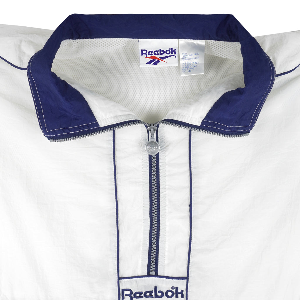 Reebok - White 1/2 Zip Embroidered Windbreaker 1990s X-Large Vintage Retro