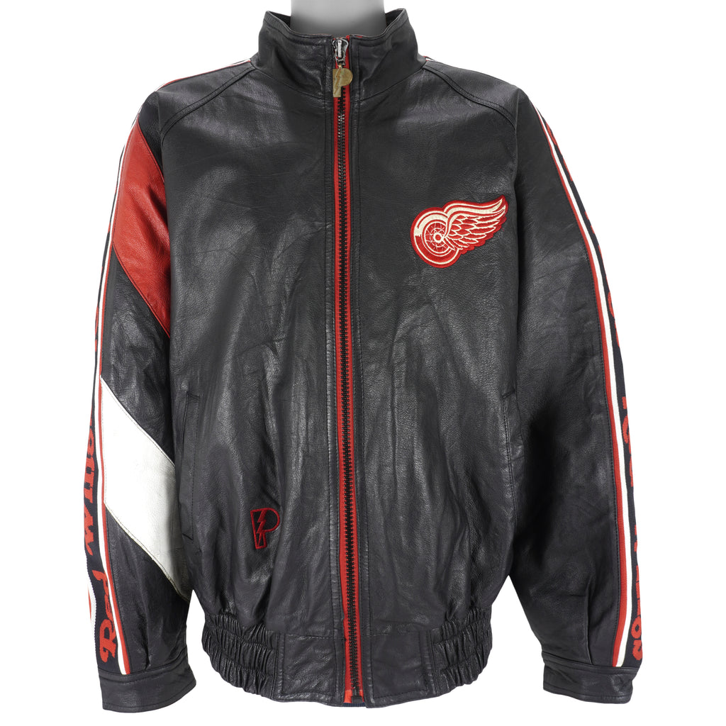 NHL (Pro Player) - Detroit Red Wings Zip-Up Genuine Leather Jacket 1990s X-Large Vintage Retro Hockey