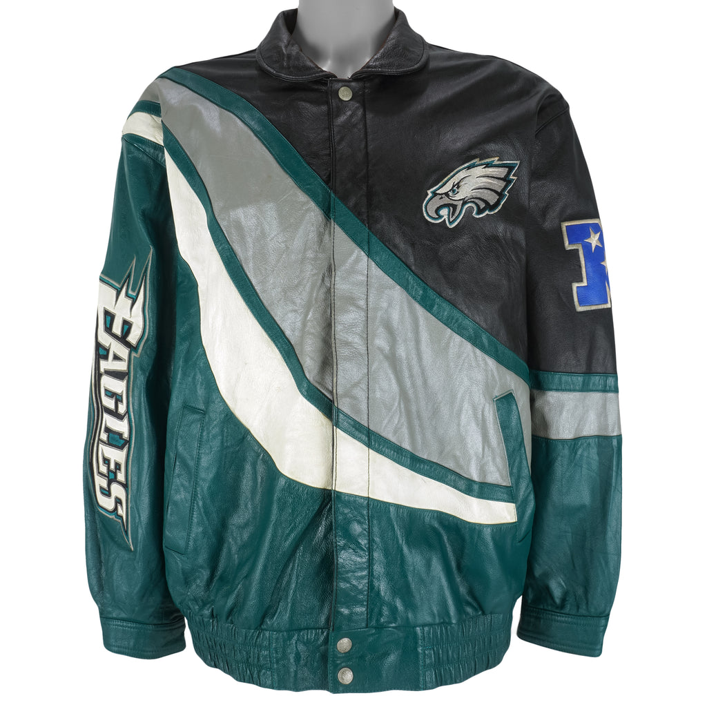 Reebok - Philadelphia Eagles Leather Jacket 1990s X-Large Vintage Retro Football