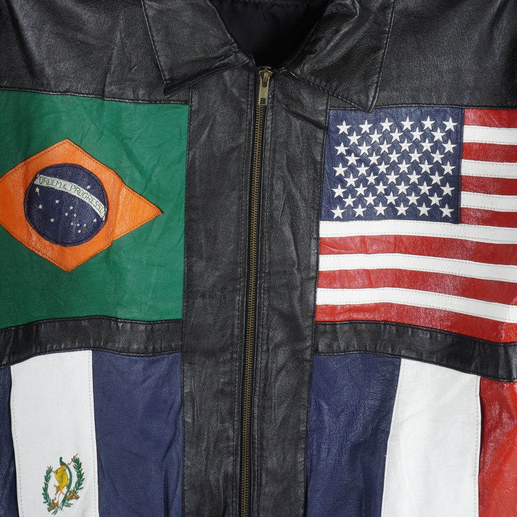 Vintage - National Flag Faux Leather Jacket 1990s Large Vintage Retro