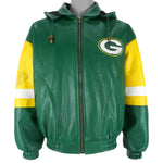 NFL - Green Bay Packers Hooded Faux Leather Jacket 1990s Medium Vintage Retro Football
