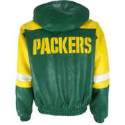 NFL - Green Bay Packers Hooded Faux Leather Jacket 1990s Medium Vintage Retro Football