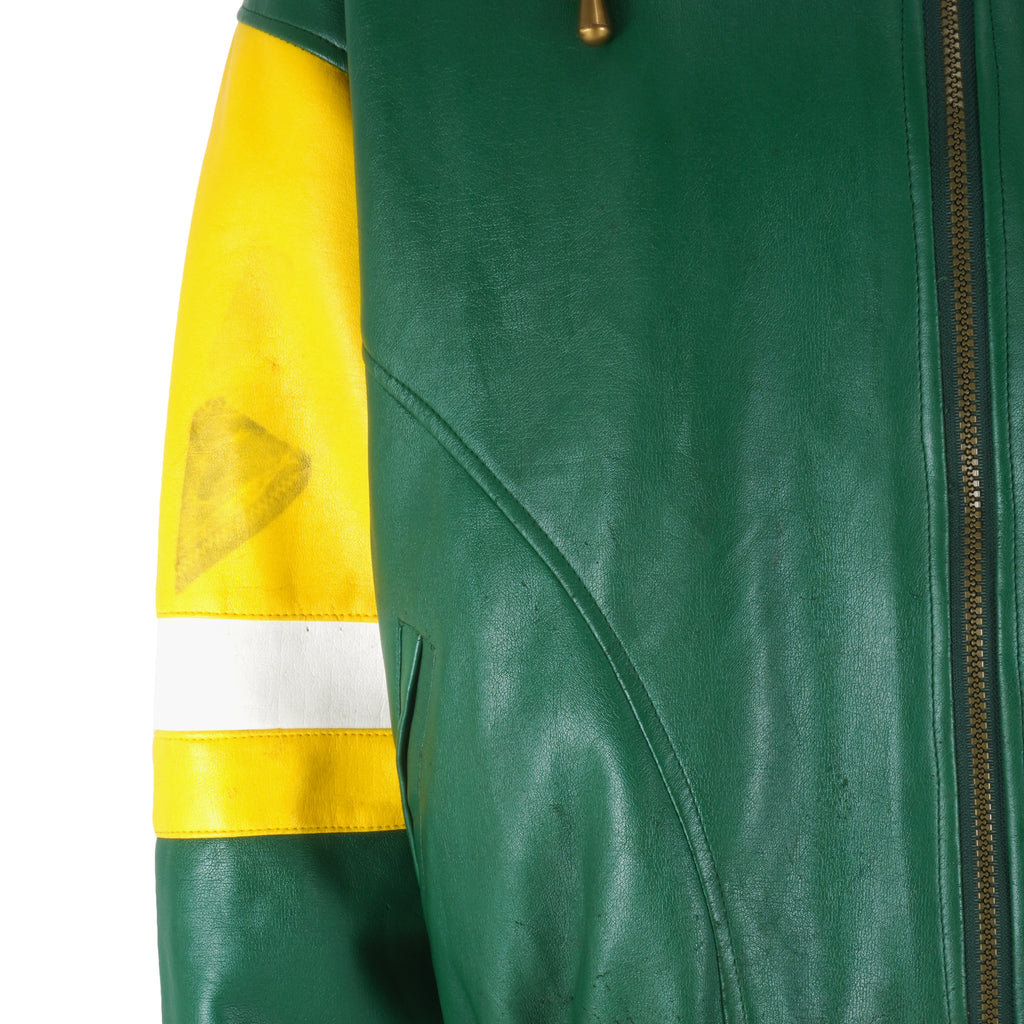 NFL - Green Bay Packers Hooded Faux Leather Jacket 1990s Medium Vintage Retro Football