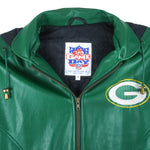 NFL - Green Bay Packers Hooded Faux Leather Jacket 1990s Medium Vintage Retro Football