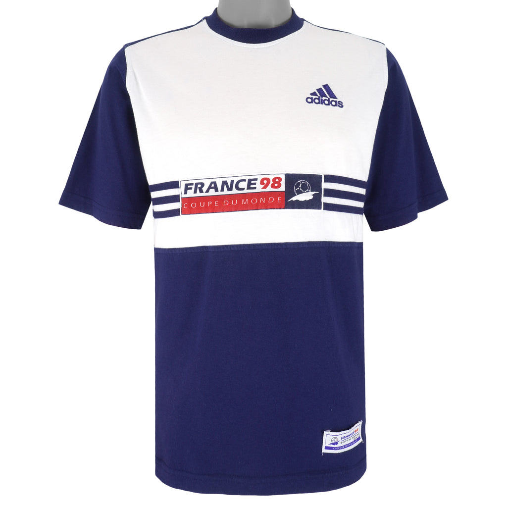 Adidas - Blue & White France 98 T-Shirt 1990s Small Vintage Retro