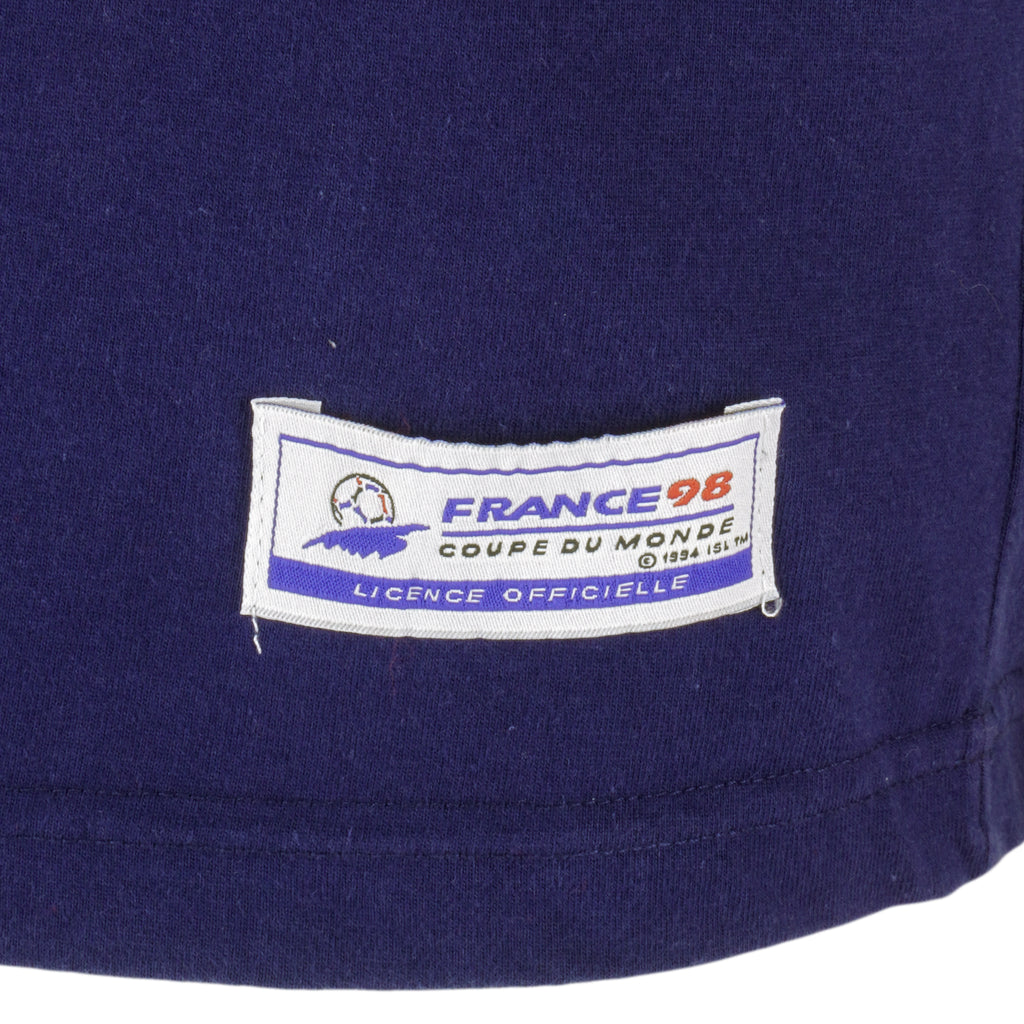 Adidas - Blue & White France 98 T-Shirt 1990s Small Vintage Retro