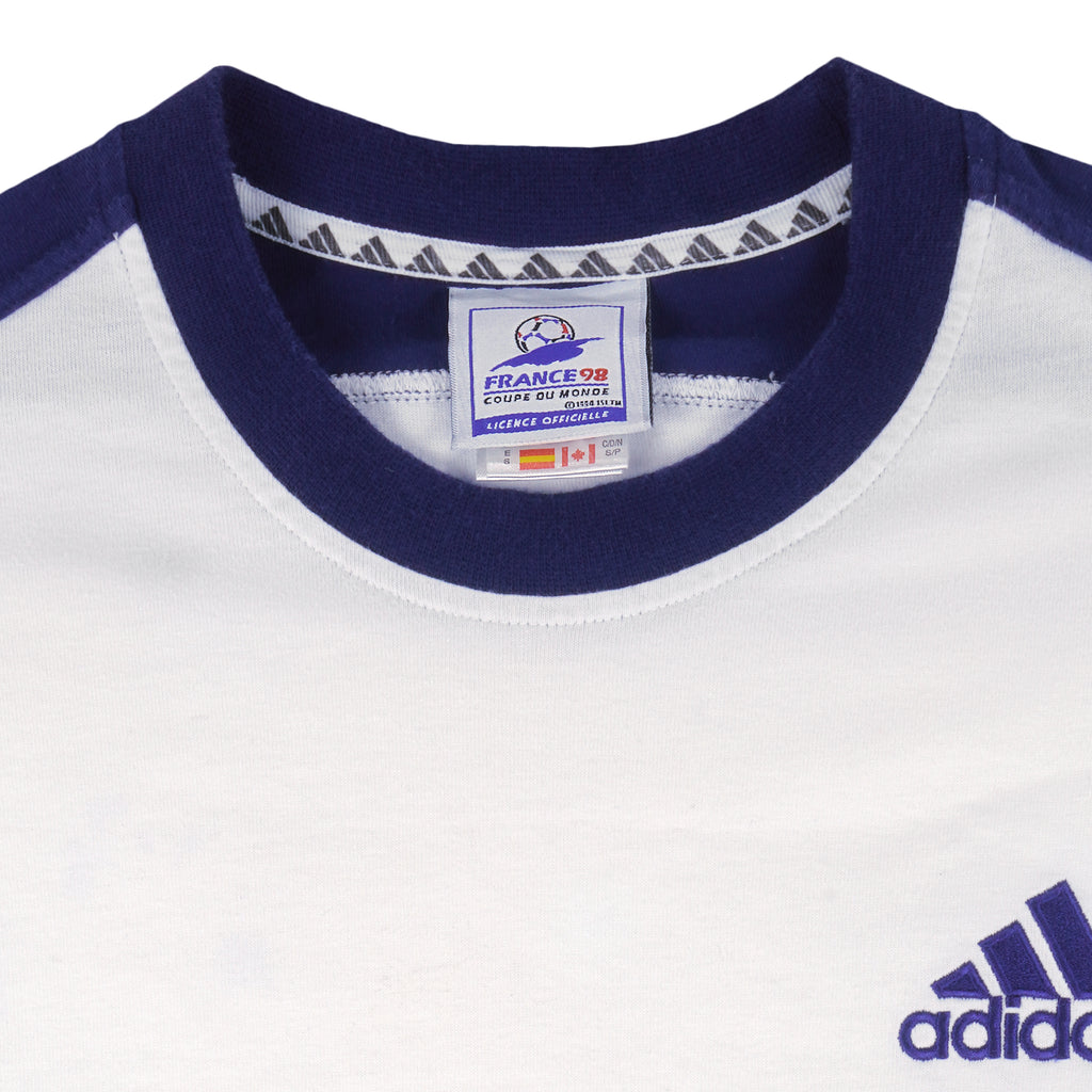 Adidas - Blue & White France 98 T-Shirt 1990s Small Vintage Retro
