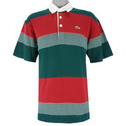Lacoste - Green & Red 1/4 Button Polo T-Shirt Medium Vintage Retro