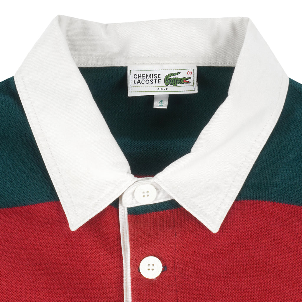 Lacoste - Green & Red 1/4 Button Polo T-Shirt Medium Vintage Retro