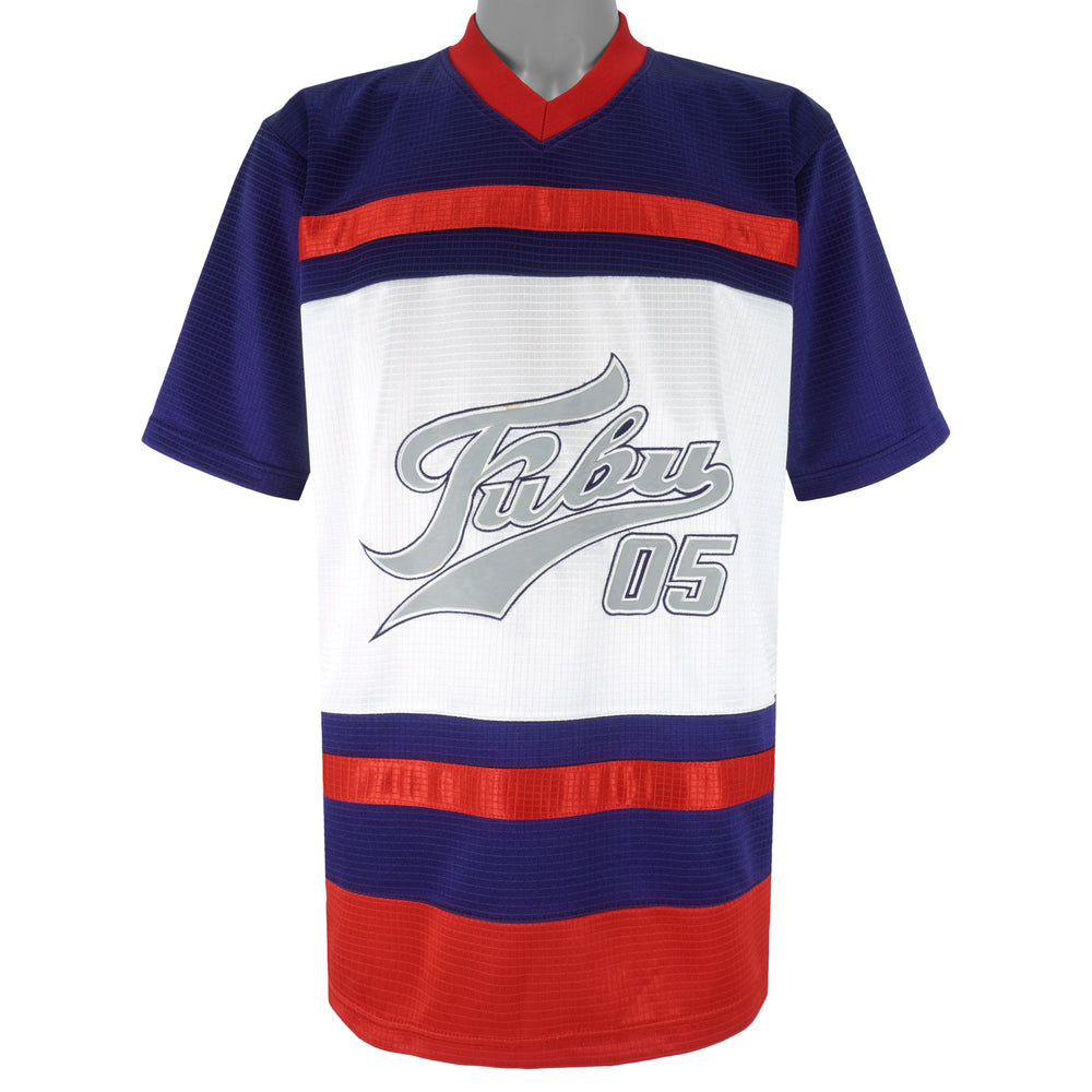 FUBU - Blue & White 05 Jersey T-Shirt 1990s Large Vintage Retro