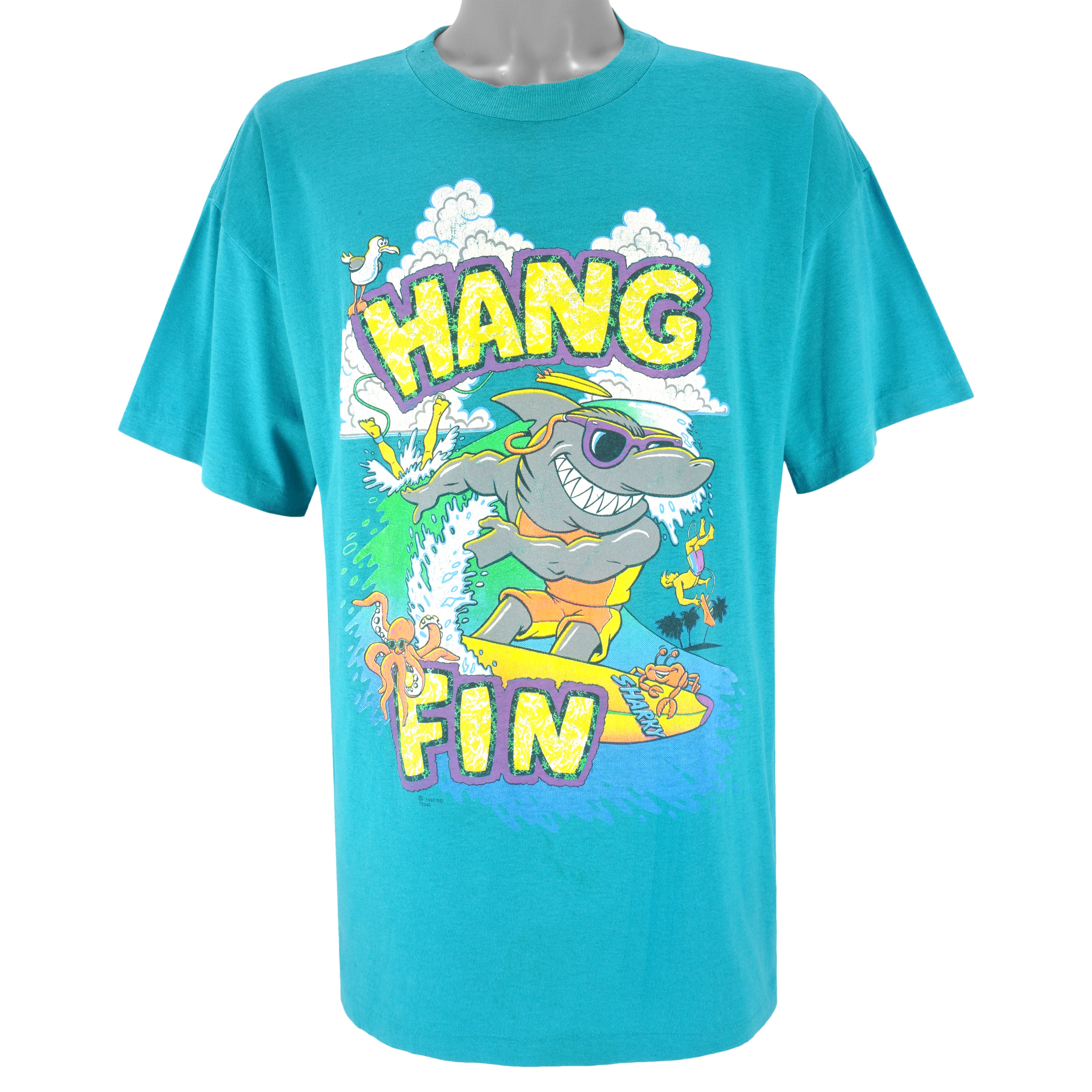 Vintage - Blue Hang Fin T-Shirt 1992 Large Vintage Retro