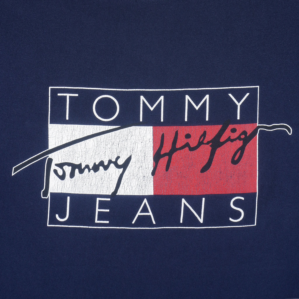 Tommy Hilfiger - Navy Blue Tommy Jeans T-Shirt 1990s X-Large Vintage Retro