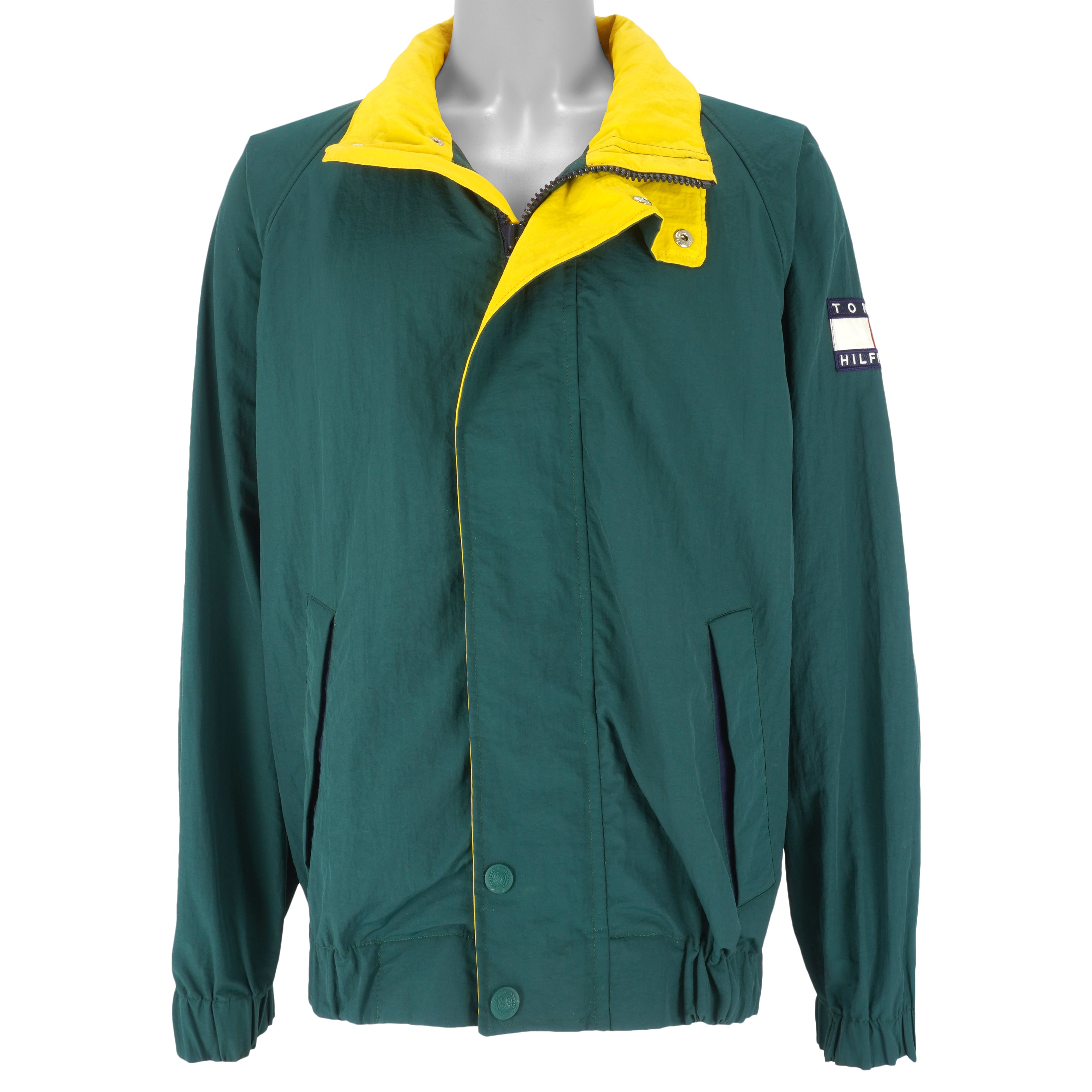 Tommy Hilfiger - Green Zip-Up Windbreaker 1990s Large Vintage Retro