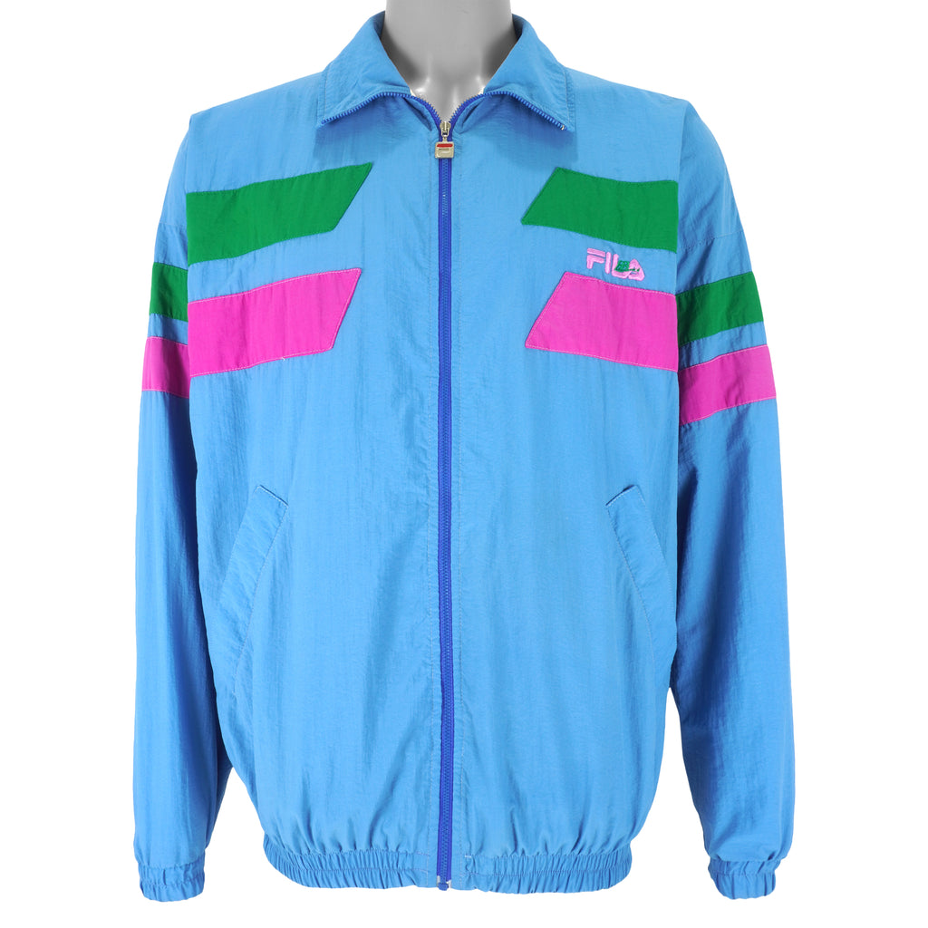 Fila - Blue Zip-Up Windbreaker 1990s X-Large Vintage Retro