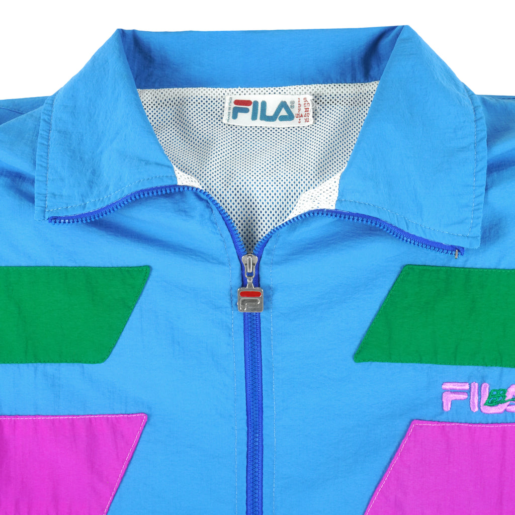 Fila - Blue Zip-Up Windbreaker 1990s X-Large Vintage Retro