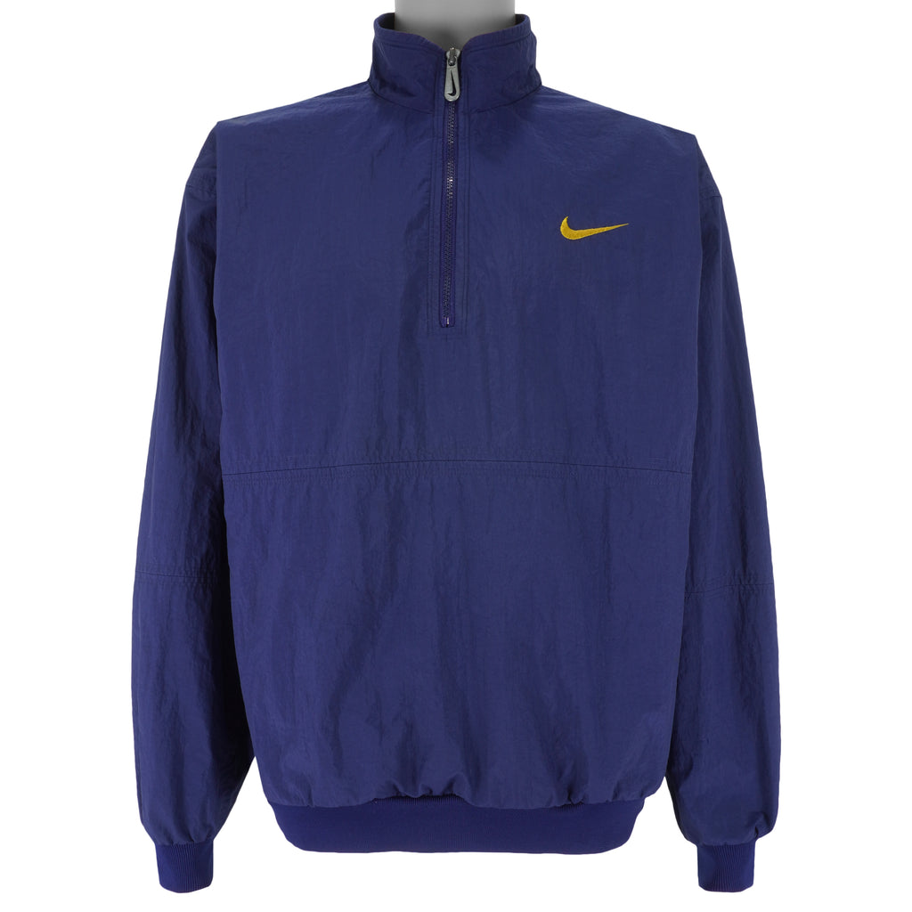 Nike - Blue 1/4 Zip Embroidered Logo Pullover Windbreaker 1990s Large Vintage Retro