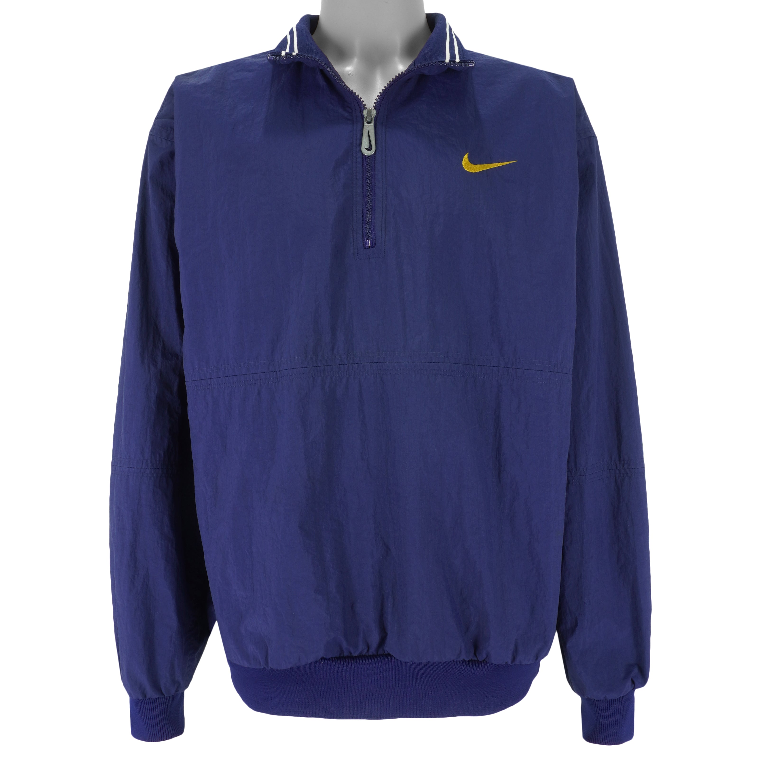 Nike - Blue 1/4 Zip Embroidered Logo Pullover Windbreaker 1990s Large Vintage Retro