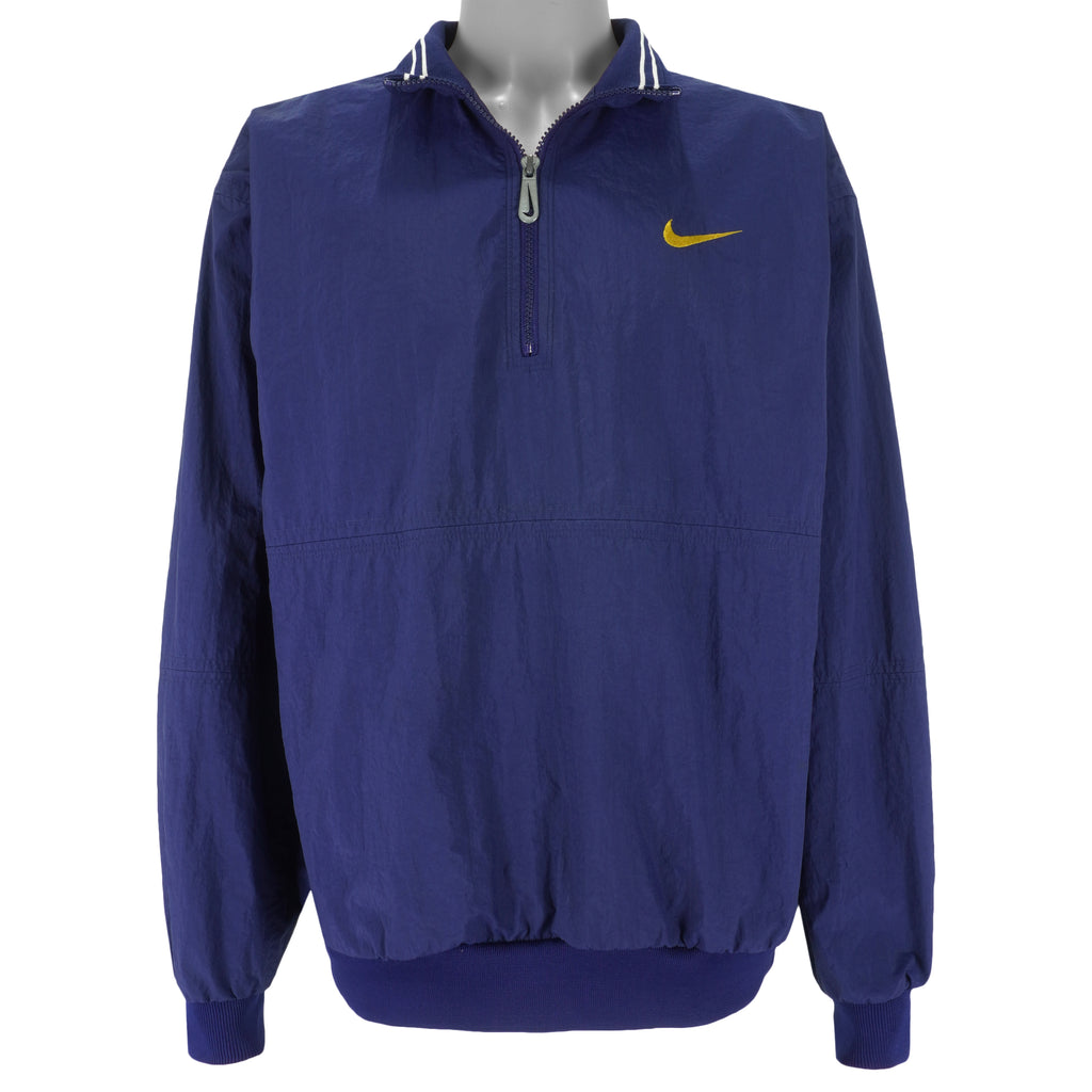 Nike - Blue 1/4 Zip Embroidered Logo Pullover Windbreaker 1990s Large Vintage Retro