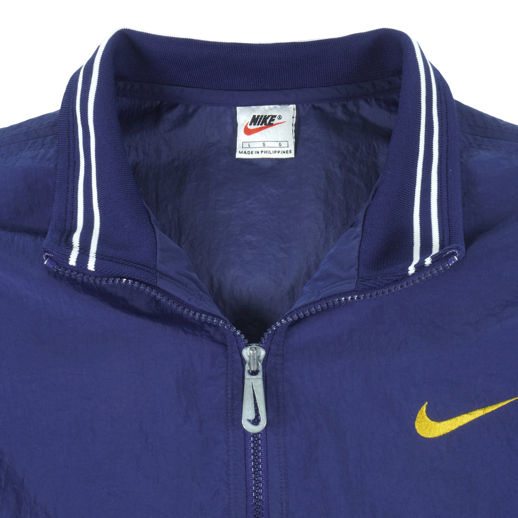 Nike - Blue 1/4 Zip Embroidered Logo Pullover Windbreaker 1990s Large Vintage Retro