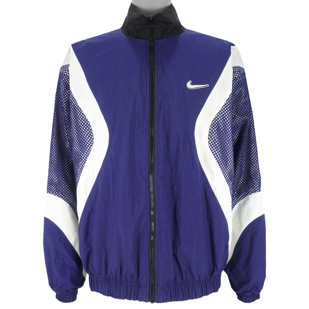 Nike - Blue & Black Swoosh Reversible Windbreaker 1990s X-Large Vintage Retro