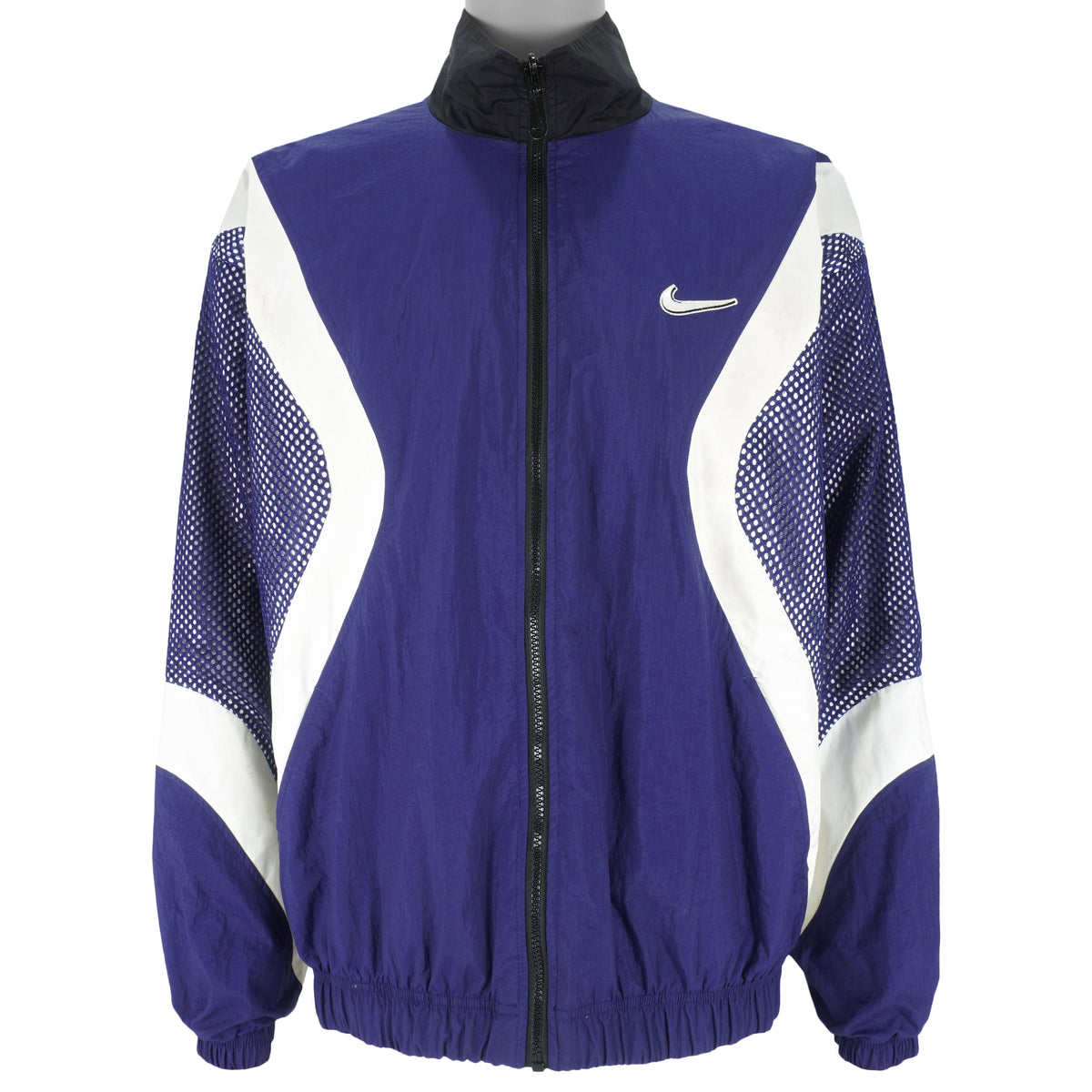 Nike - Blue & Black Swoosh Reversible Windbreaker 1990s X-Large Vintage Retro