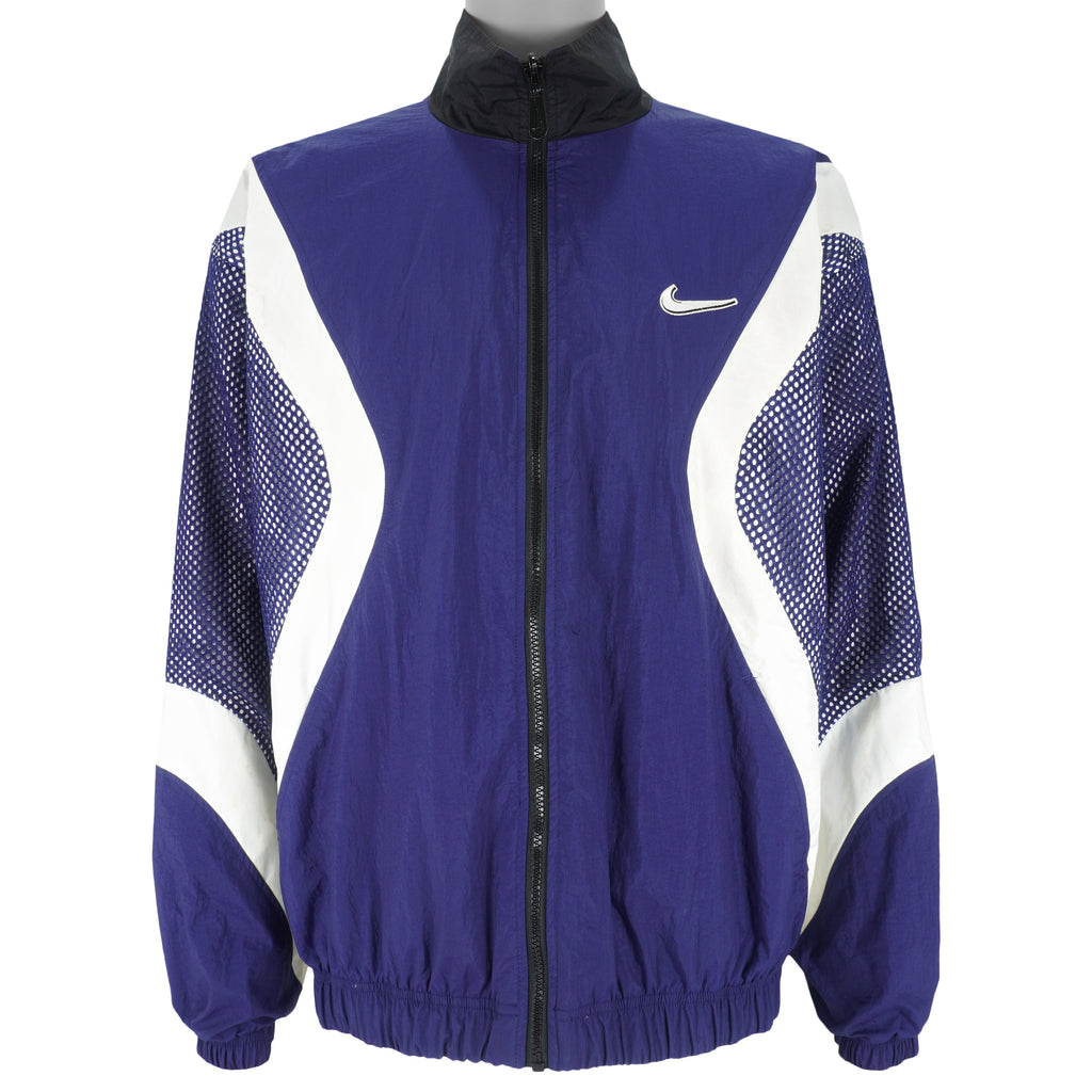 Nike - Blue & Black Swoosh Reversible Windbreaker 1990s X-Large Vintage Retro